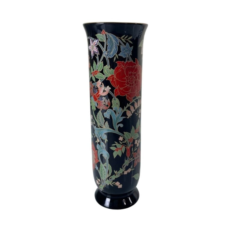 Vintage Fioretti Otagiri Japan Peggy Lee Toole Vase, Black, Floral Design, Home